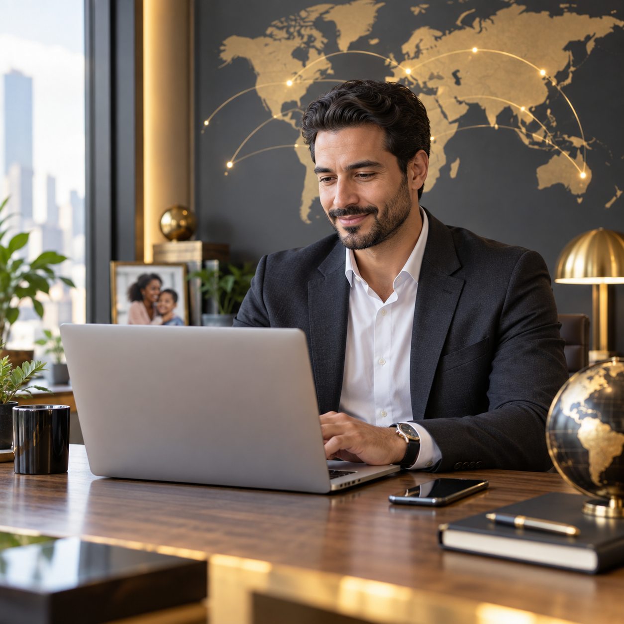 Cliente consultando uma transferência internacional no computador
